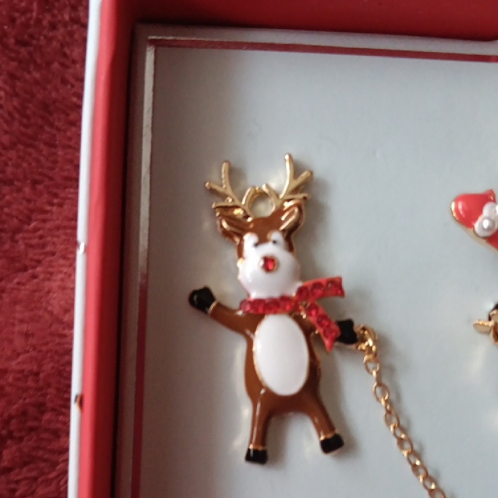 Santa and Reindeer Holiday Pin Set - Picture 6 of 6